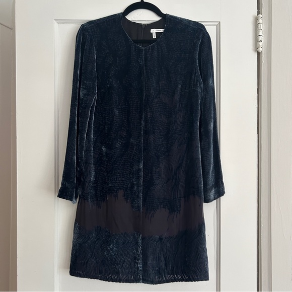 Derek Lam 10 Crosby Sapphire Velvet Devore Shift Long Sleeve Dress - Picture 2 of 12